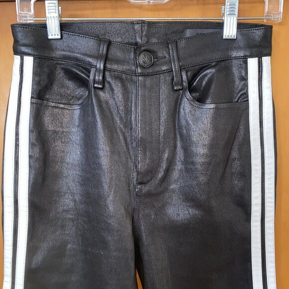 NWOT rag & bone | Black 100% Lamb Leather Jeans/Pants w/ White Stripes - Size 27 - Picture 2 of 12